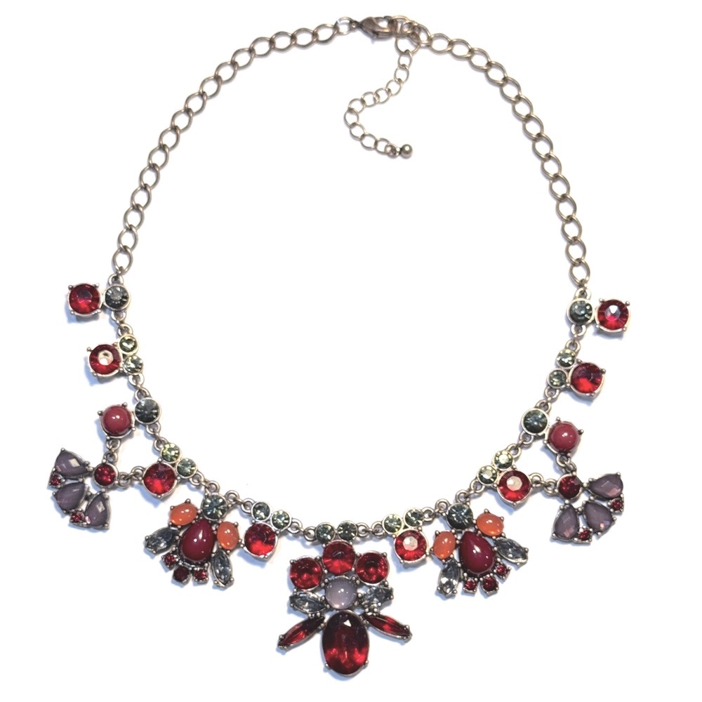 Rhinestone Statement Necklace 18” Red and Multi Color Stones Y2K